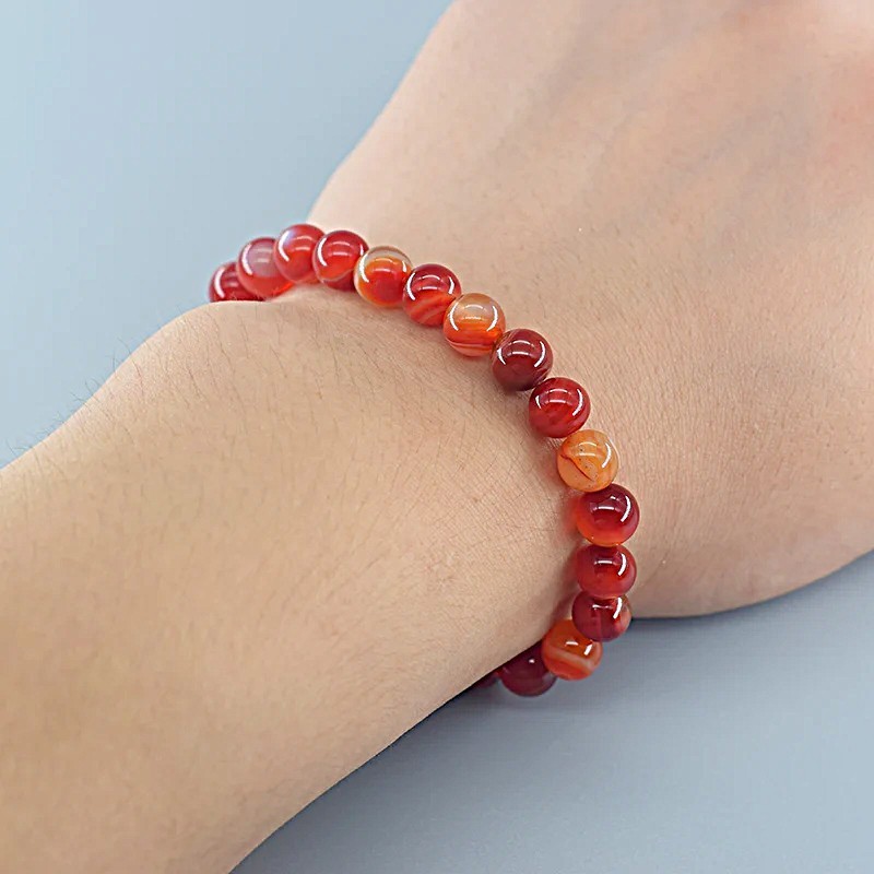 Natural Carnelian 8mm Elastic Beaded Bracelet Healing Reiki Energy Handmade Gift