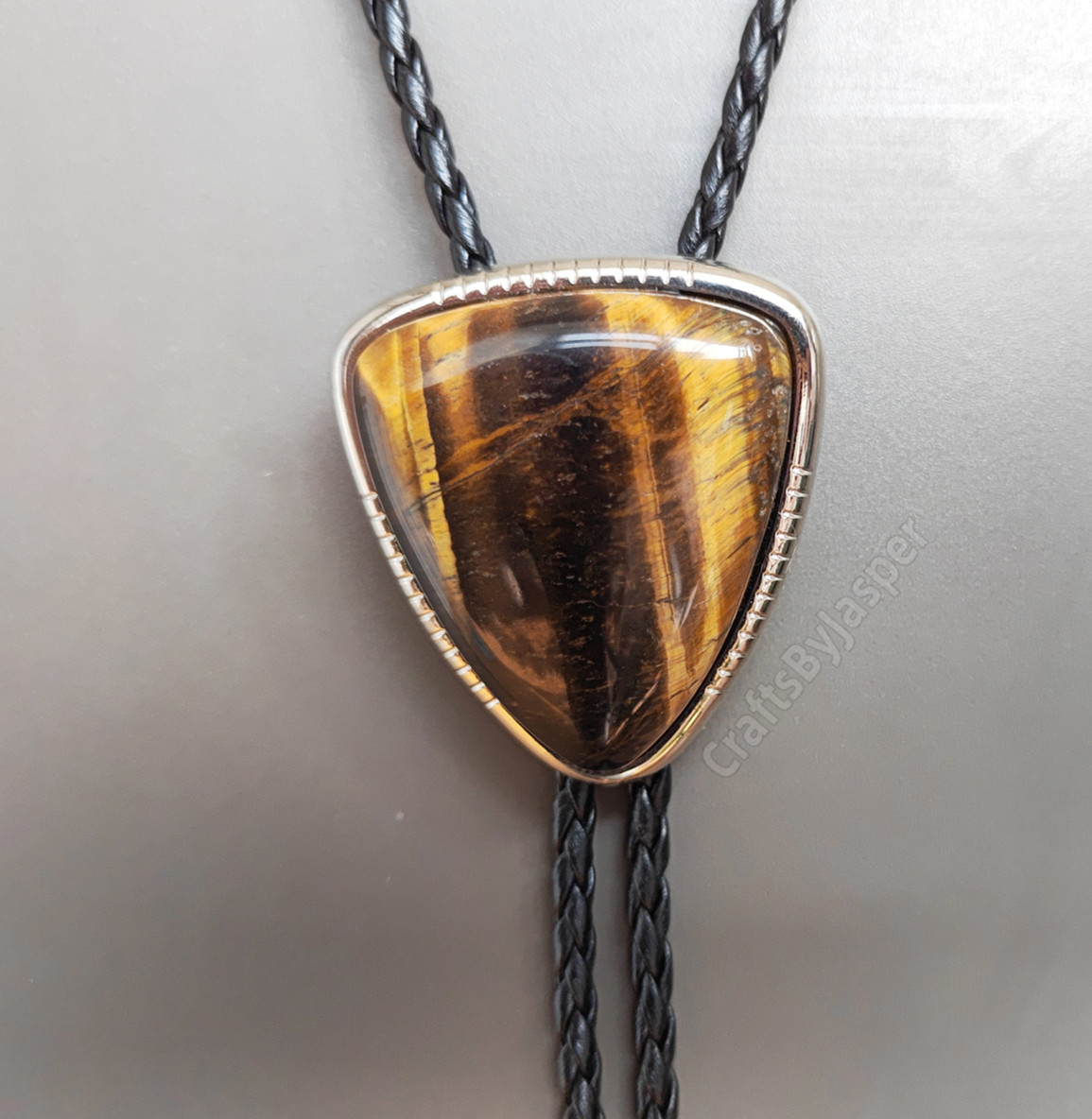Triangle Tiger-eye Stone Western Cowboy Mens Bolo Tie PU Rope Wedding Necktie