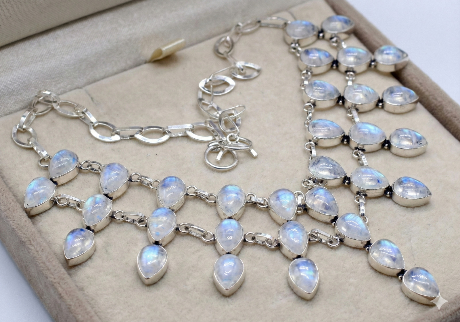 Natural Moonstone Gemstone Necklace 925 Sterling Silver Women Jewelry S-18″