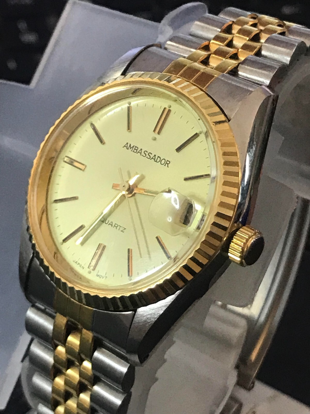 Ambassador 35mm 2 Tone Gold Dial President Date Quartz Men Watch, Run (Lot2342)
