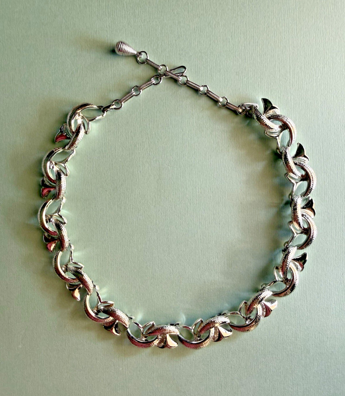 Vintage Signed Coro Chunky Textured Glossy Silver Choker Chain Estate Necklace