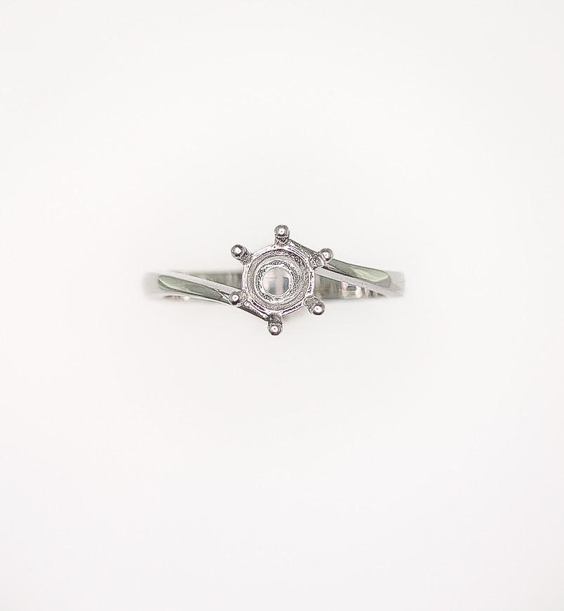6 mm Round Six Prong Bypass Ring Setting Sterling Silver with Rhodium Finish