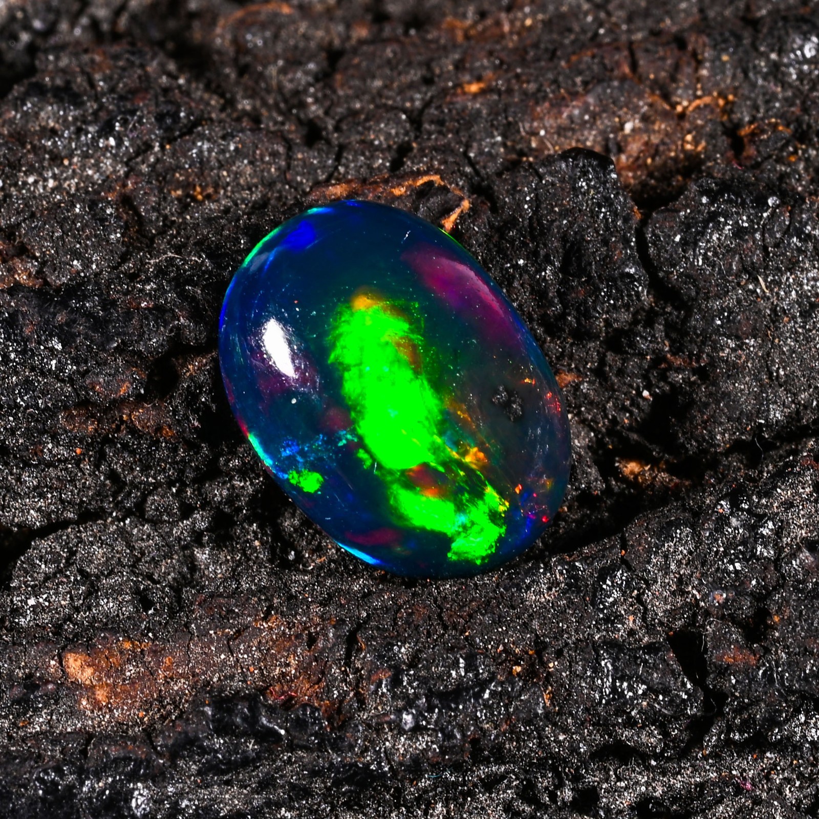 1.35 Ct Natural Ethiopian Multi Fire Black Opal Cabs Loose Gemstone 10X7X3 MM