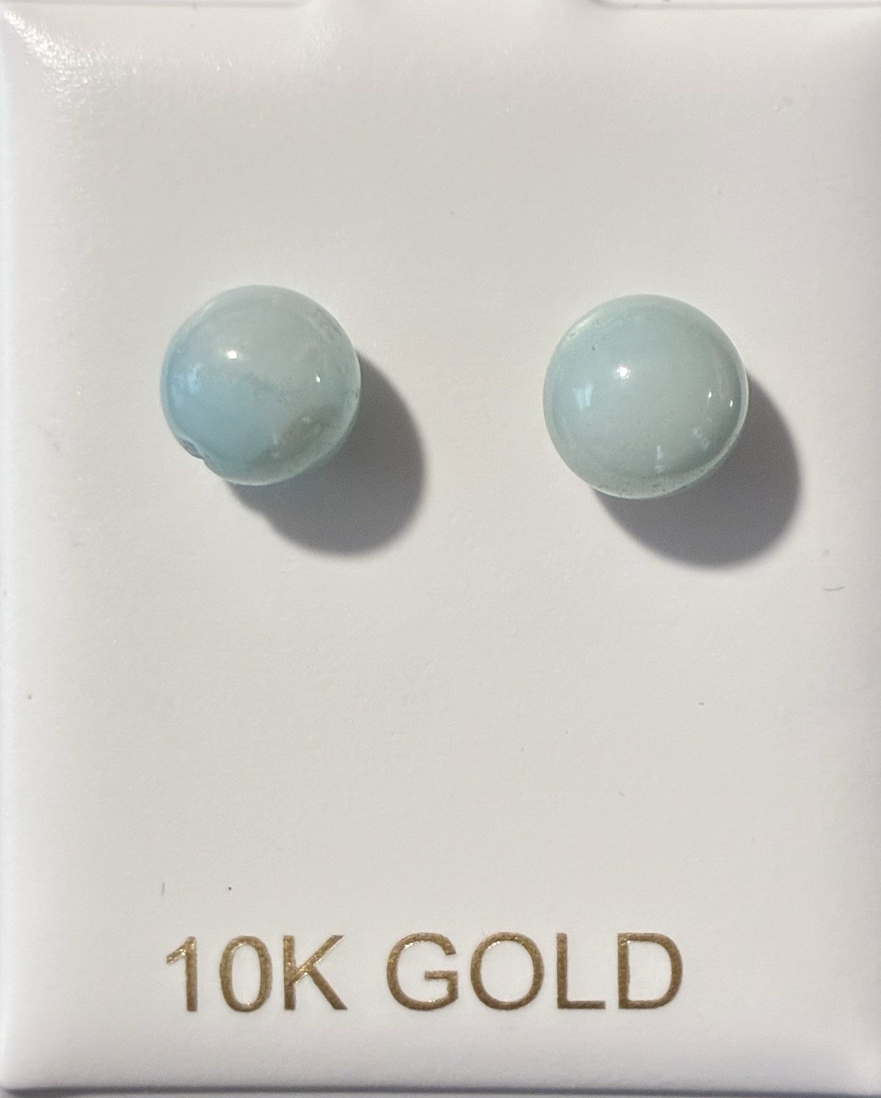 Natural Blue Moonstone Ball Stud Earrings 7.6mm Solid 10kt Yellow Gold Brand New