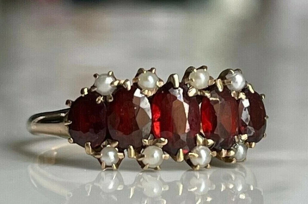 4.00Ct Oval Cut Red Garnet & Pearl Pretty Engagement Ring 14K Yellow Gold Finis
