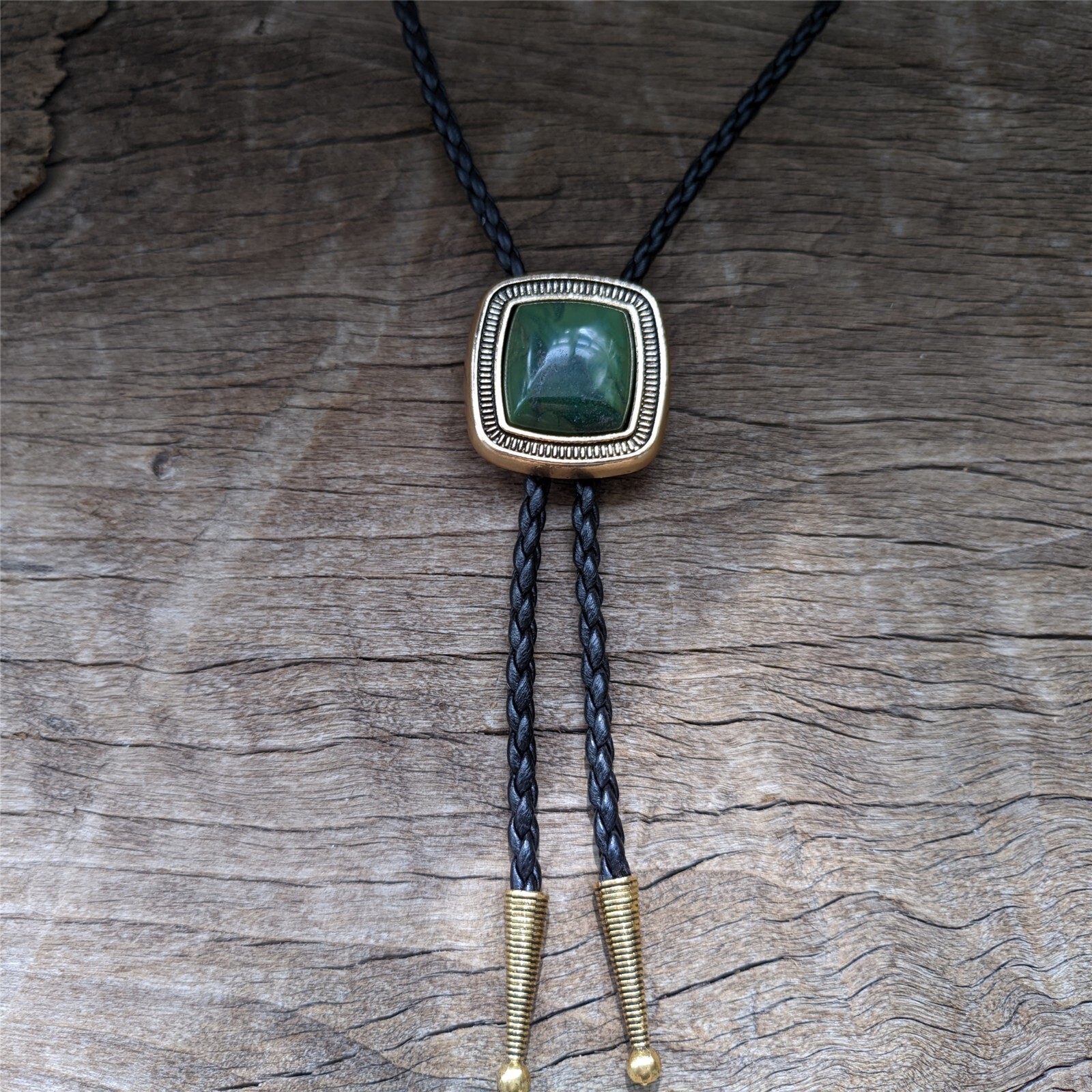Natural Square Jade Bolo Tie Wedding Necklace Men Groomsmen Western Cowboy
