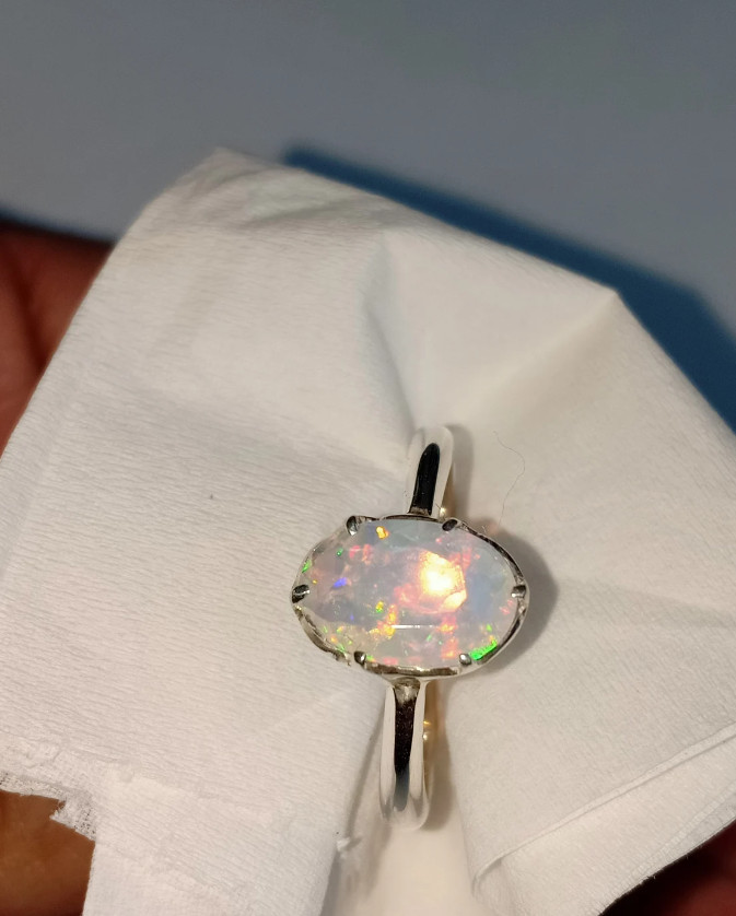 Natural Fire Opal Gemstone Ring 925Solid Silver Australian Opal Gemstone Jewelry