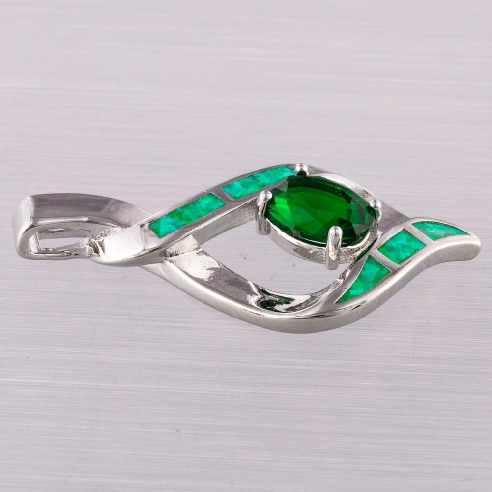 6×8 Simulated Emerald Green Fire Opal Silver Filled Jewelry Necklace Pendant