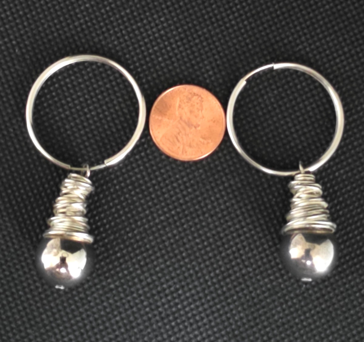 Vintage Endless Hoop Earrings Wire Wrapped 14mm Beads Silver Plated 2.2″ Drop