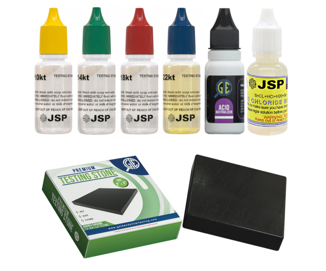 Gold Testing Kit 10K 14K 18K 22K Acids Stone Stannous Chloride Neutralizer