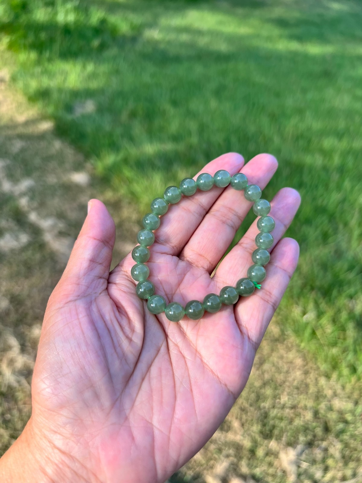Transparent Green Nephrite Jade 7.8mm Bead Bracelet H398 b