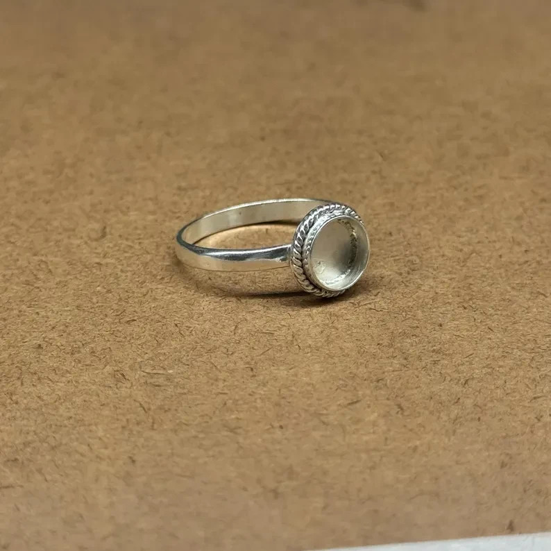 925 Sterling Silver 12mm Round Bezel Cup Ring Blank DIY Jewelry Setting Handmade