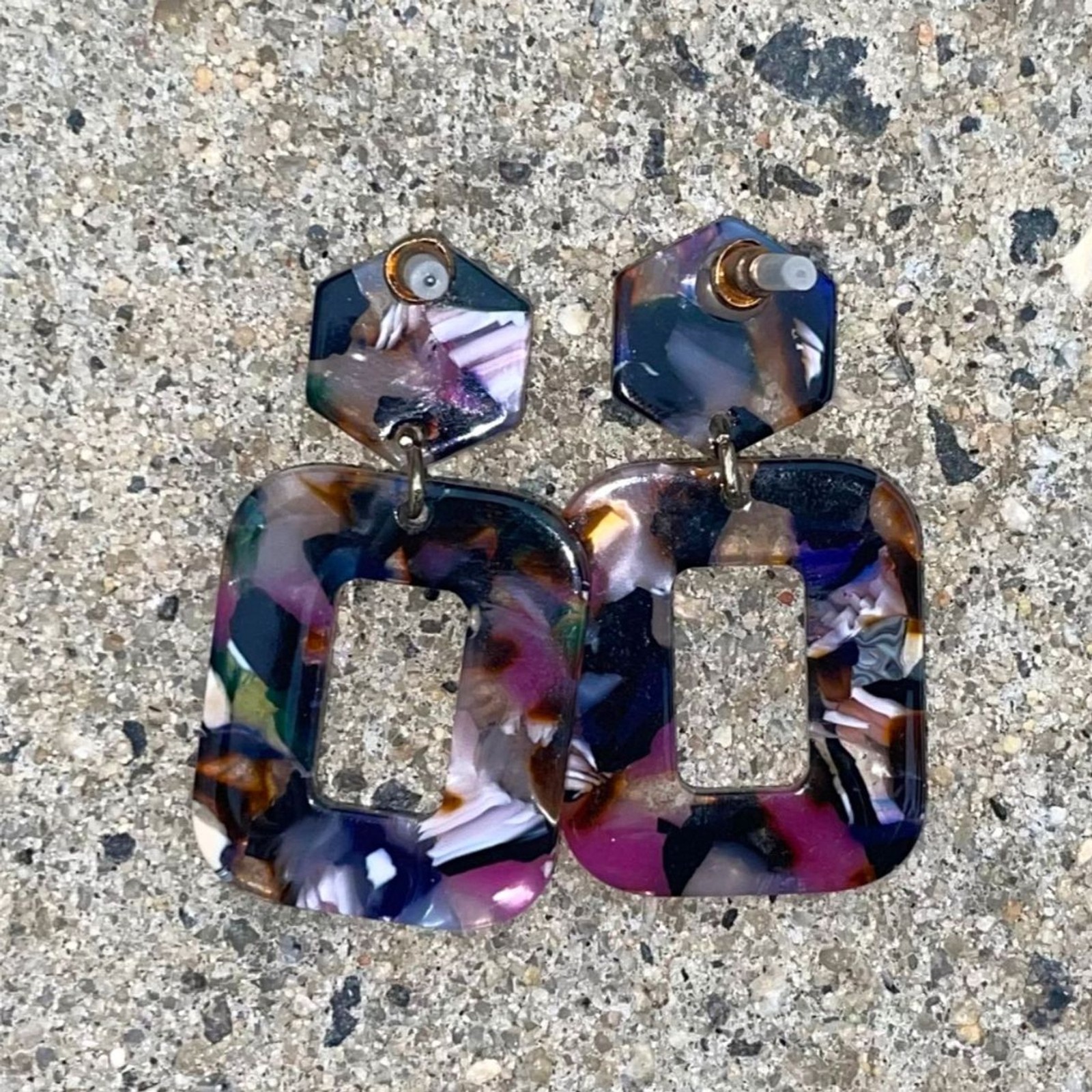 Tortoise Marbled Acrylic Resin Geometric Statement Drop Earrings Multicolor NWT