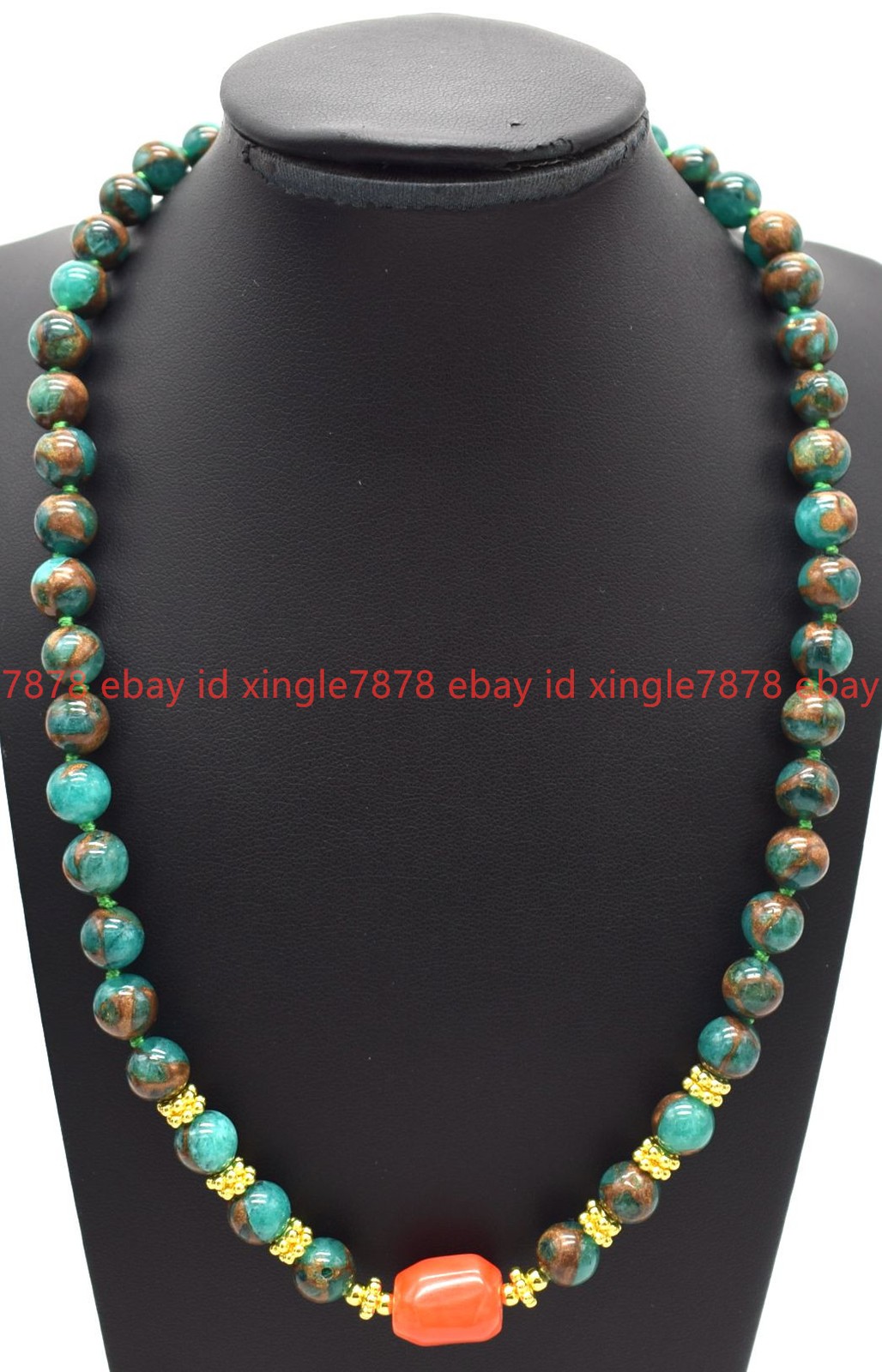 Natural 8mm Green Pyrite Orange Coral Gemstone Round Beads Necklace 16-36in
