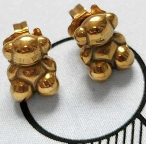 TOUS Bubble Bear Earrings Gold Stainless Steel Collectible Accessories F947