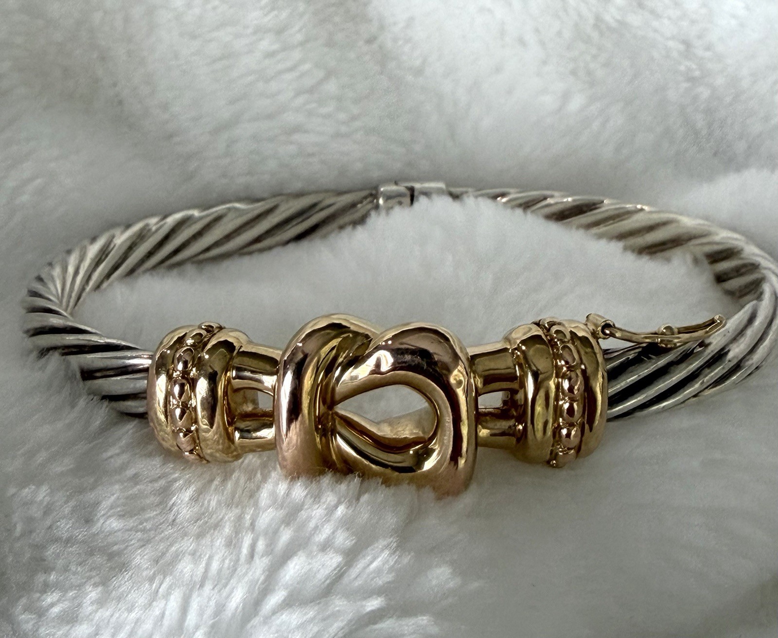 JTL ISRAEL Sterling Silver And 14K Gold Cable Hinged Bangle Bracelet