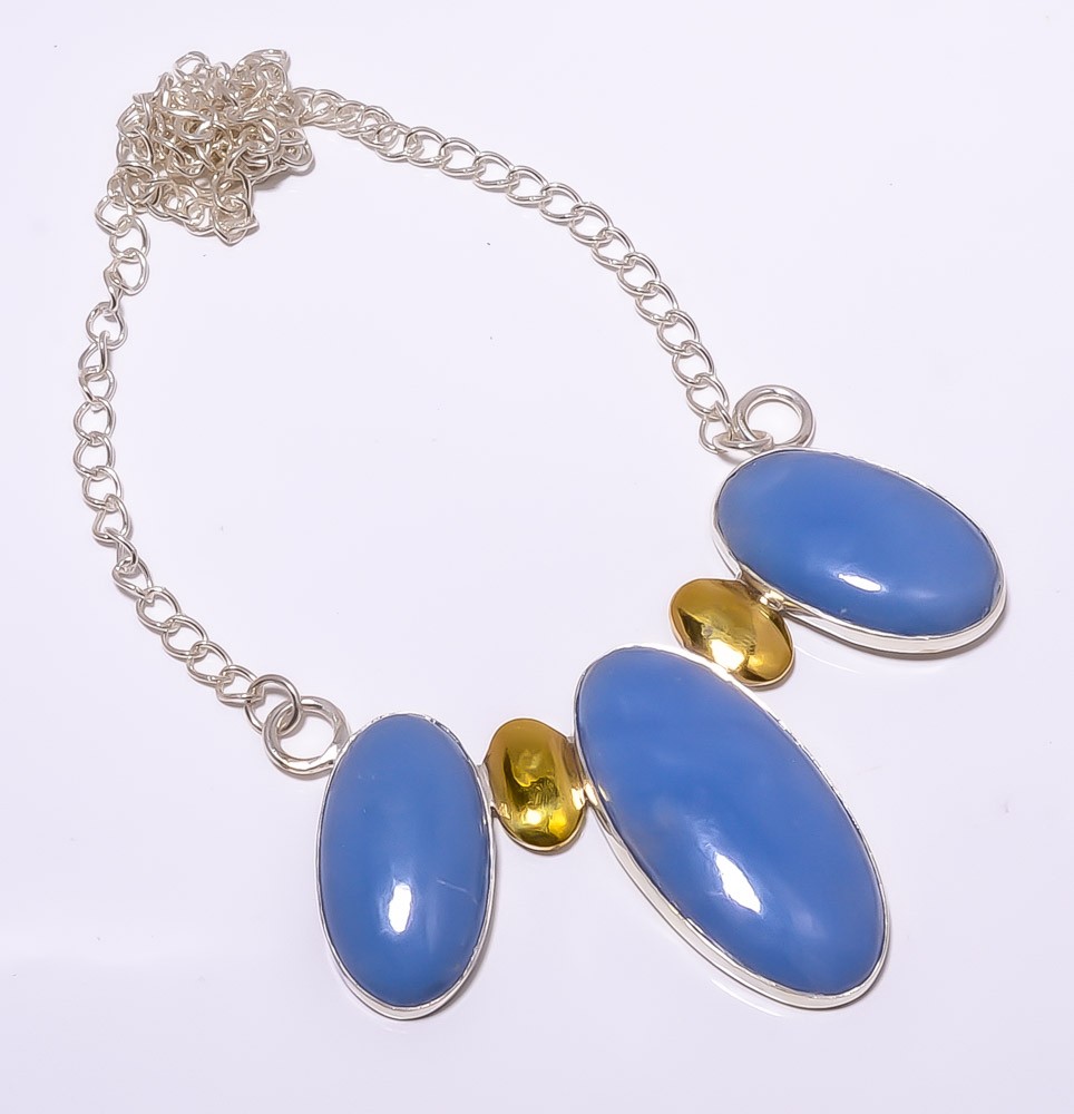 Angelite Jasper – Peru 925 Sterling Silver Two Tone Necklace 16.17.99″ A390