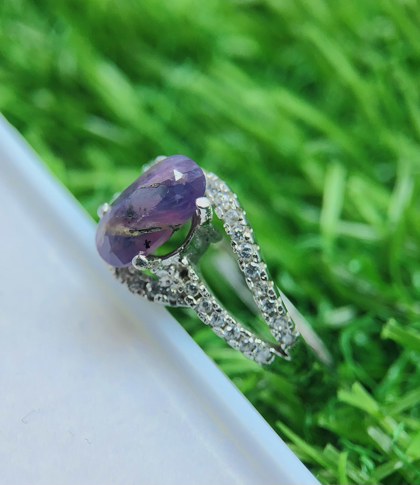 Natural Kashmir Purple Sapphire Ring 925 Sterling Silver Oval Size 6.5 Fine Gem