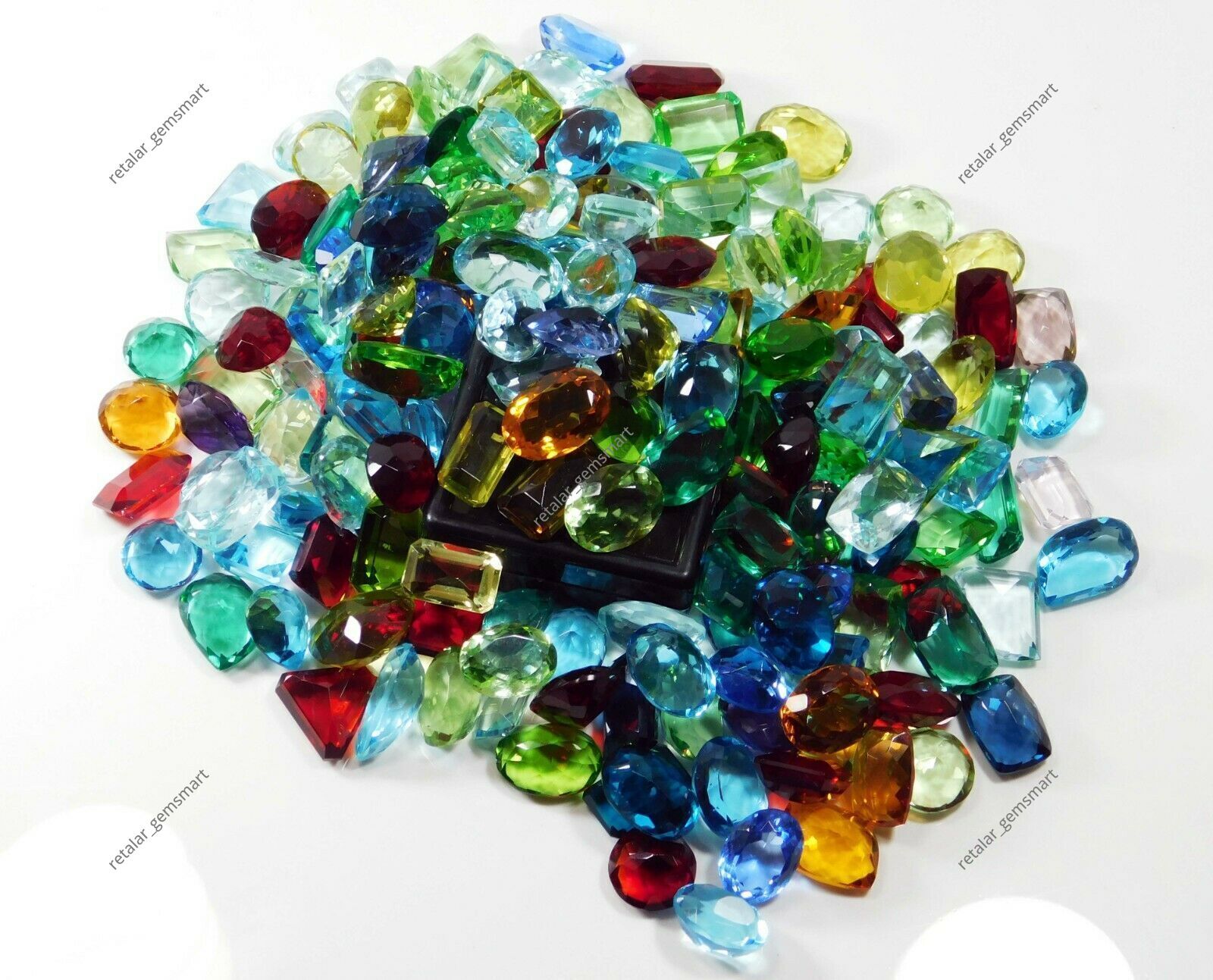 500 Ct Lab-Created Topaz CERTIFIED Gemstone Lot Mix Shape Ring Size