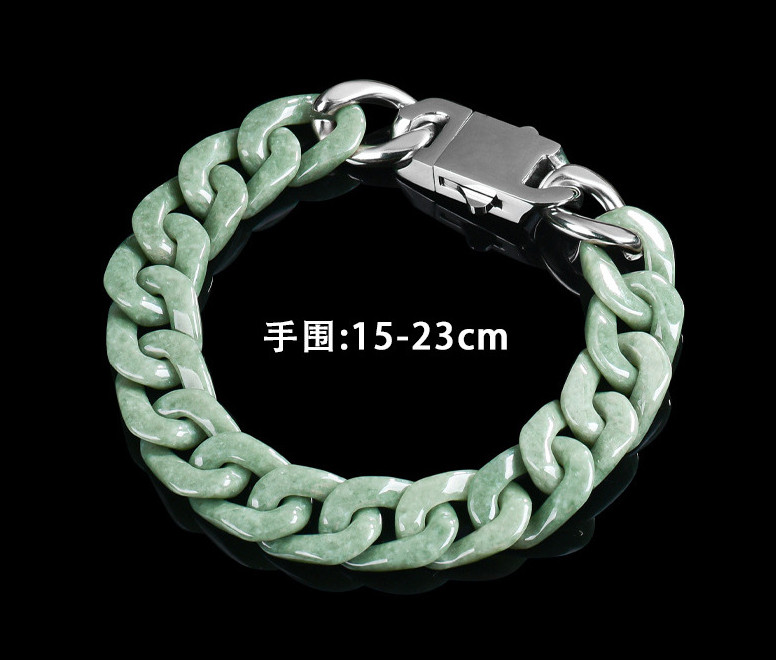Certified Grade A Natural Green Jade Jadeite Cuban Curb Link Bracelet 5.9-9.4″