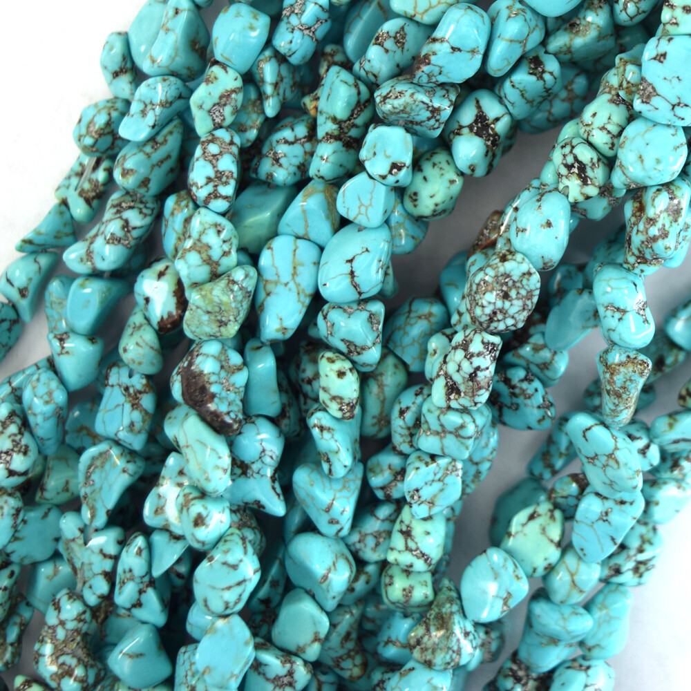 Blue Turquoise Pebble Nugget Beads Gemstone 15″ Strand 7-8mm 10-14mm 16-22mm