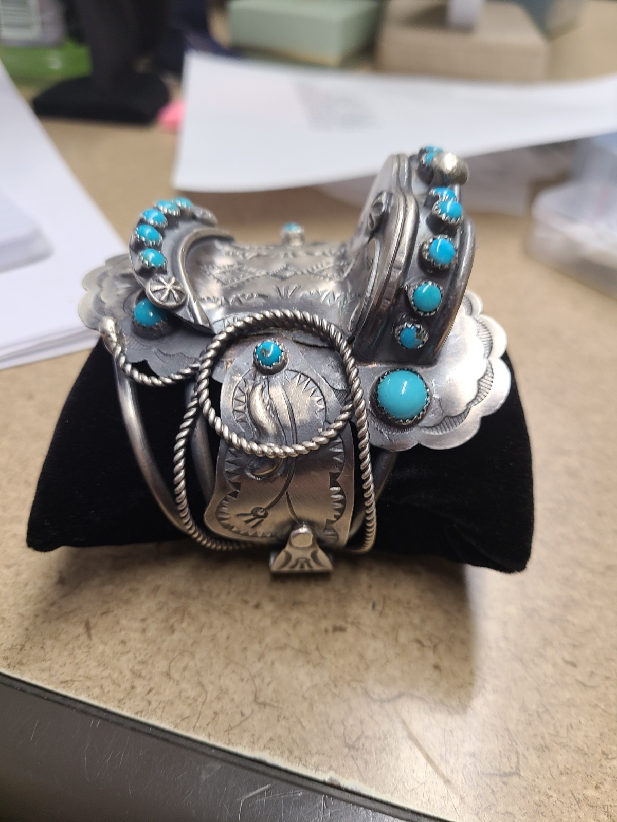 Turquoise & Sterling Silver Bracelet – Tim Yazzie-Saddle