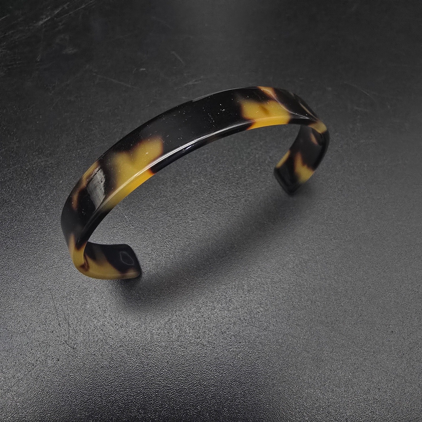 Faux Tortoise Shell Lucite Cuff Bracelet Thin Vintage Costume Jewelry NOS