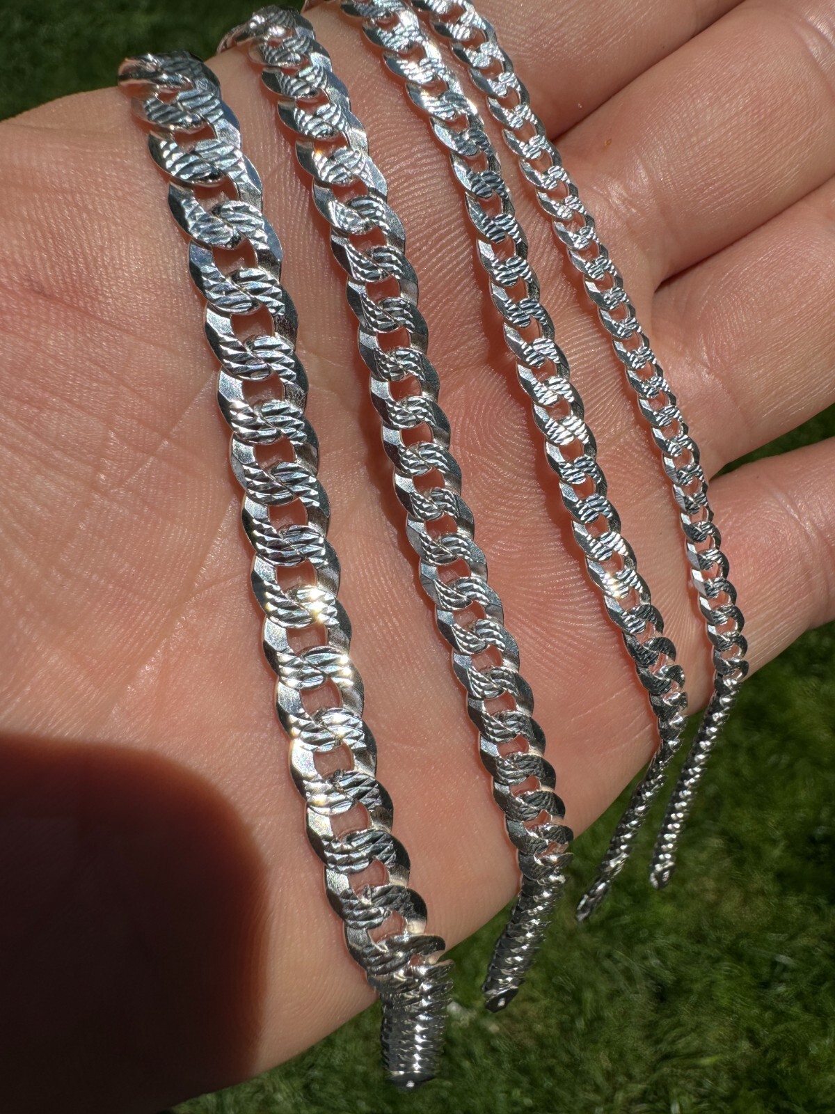 Real Solid 925 Silver Flat Diamond Cut Curb Cuban Link Bracelet 4-8mm