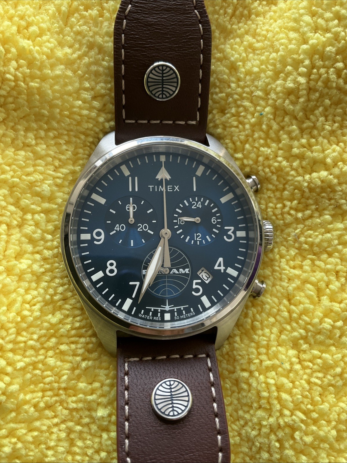 MINT Timex Pan Am 42mm Leather Strap Watch TWG030000 USA SELLER