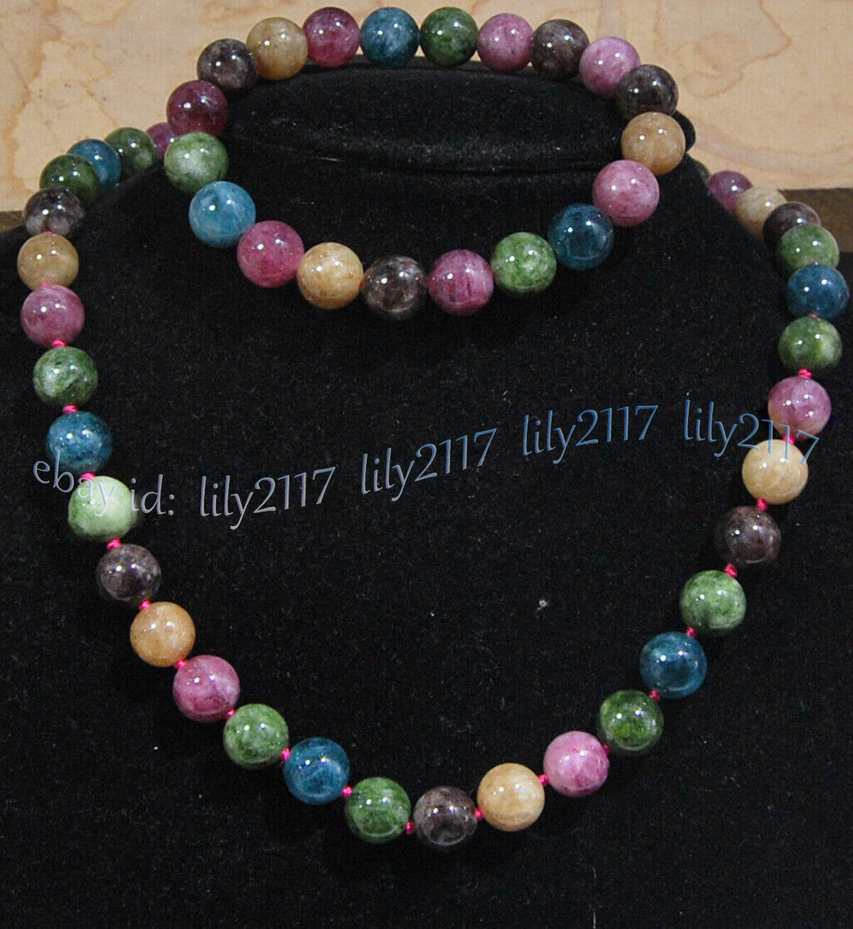 Natural Multicolor Tourmaline Round Gemstone Beads Necklace Bracelet Earring Set