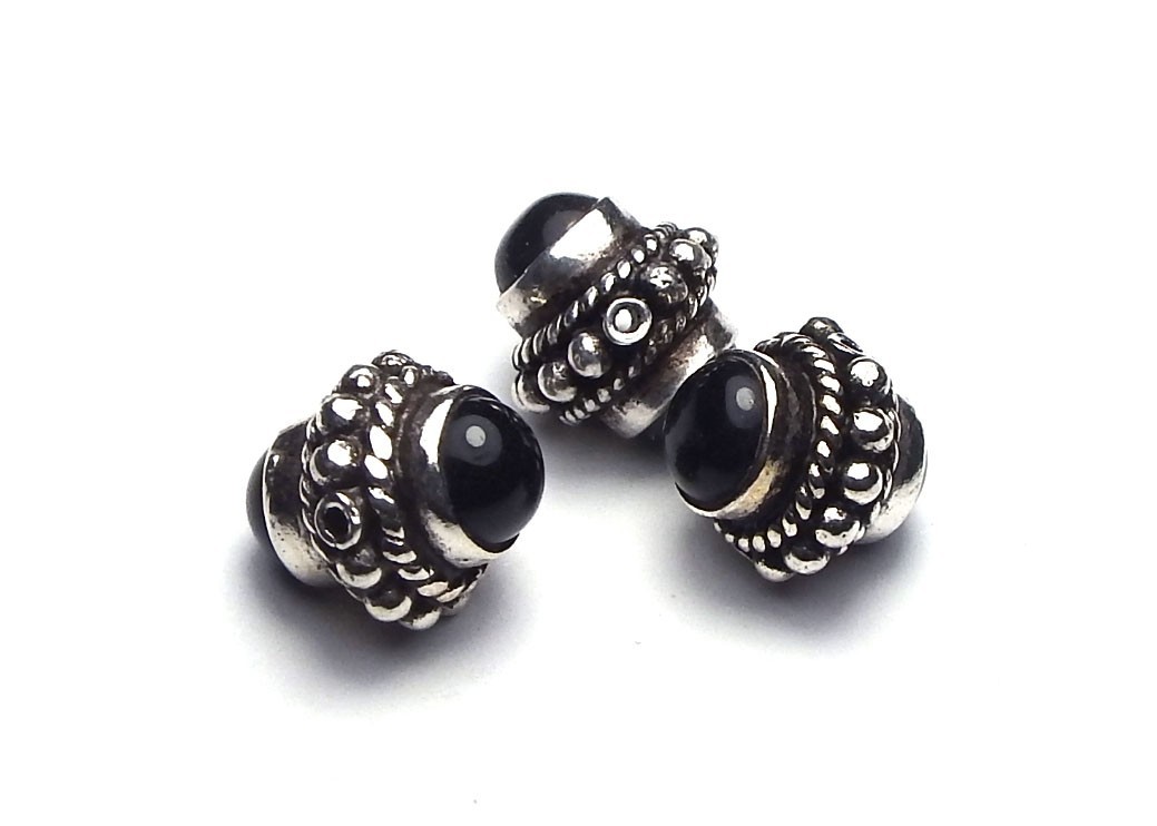 Bali Sterling Silver & Stone Bead 12x10mm Amethyst Black Onyx Rose Quartz