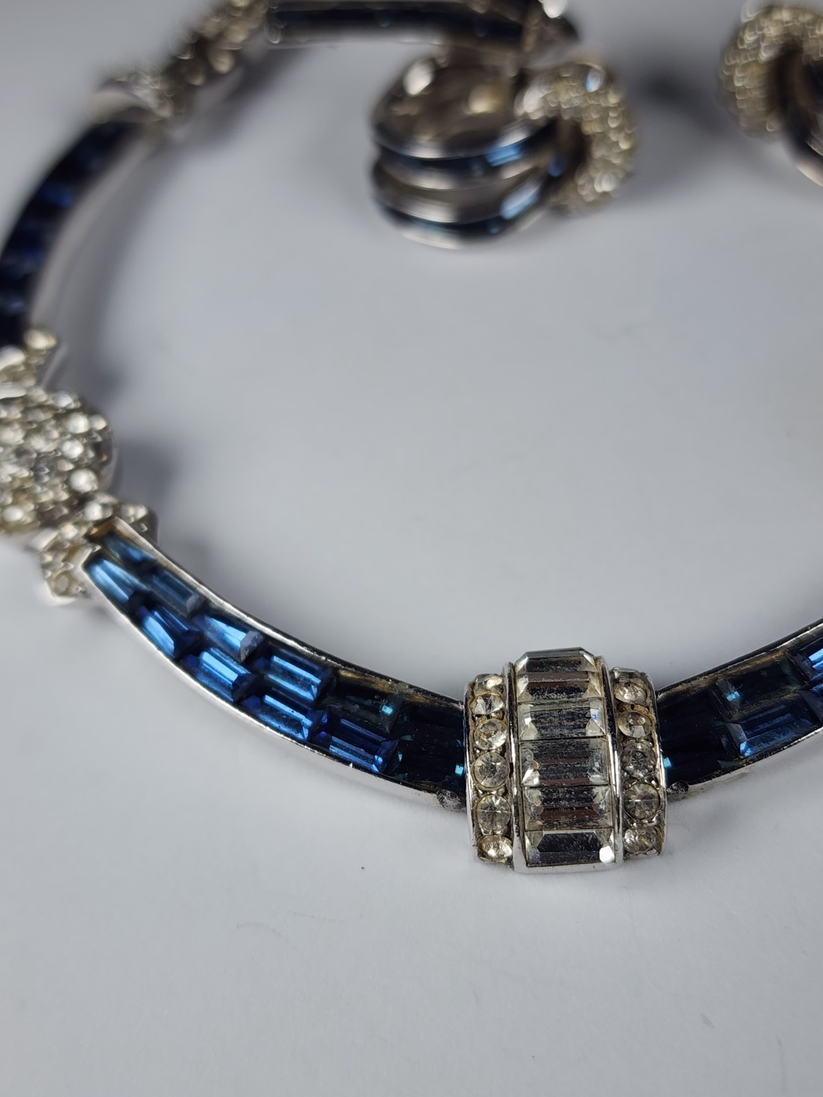 MARCEL BOUCHER SAPPHIRE BAGUETTE RHINESTONE ‘OPENING NIGHT’ POM POM NECKLACE SET