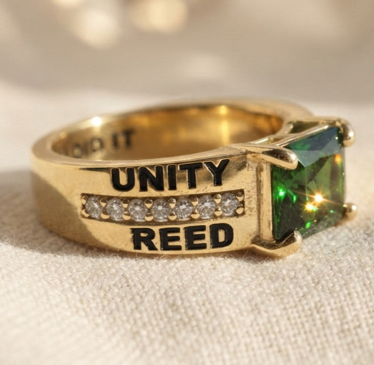 University Name Year Inside Engraved Custom Emerald BirthStone Class Ring Gift