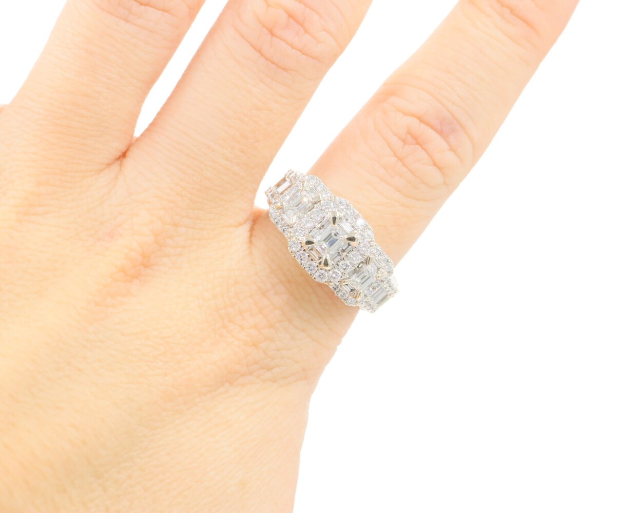 2.65 ctw Emerald, Baguette, & Round Double Halo 14KT White Gold Engagement Ring