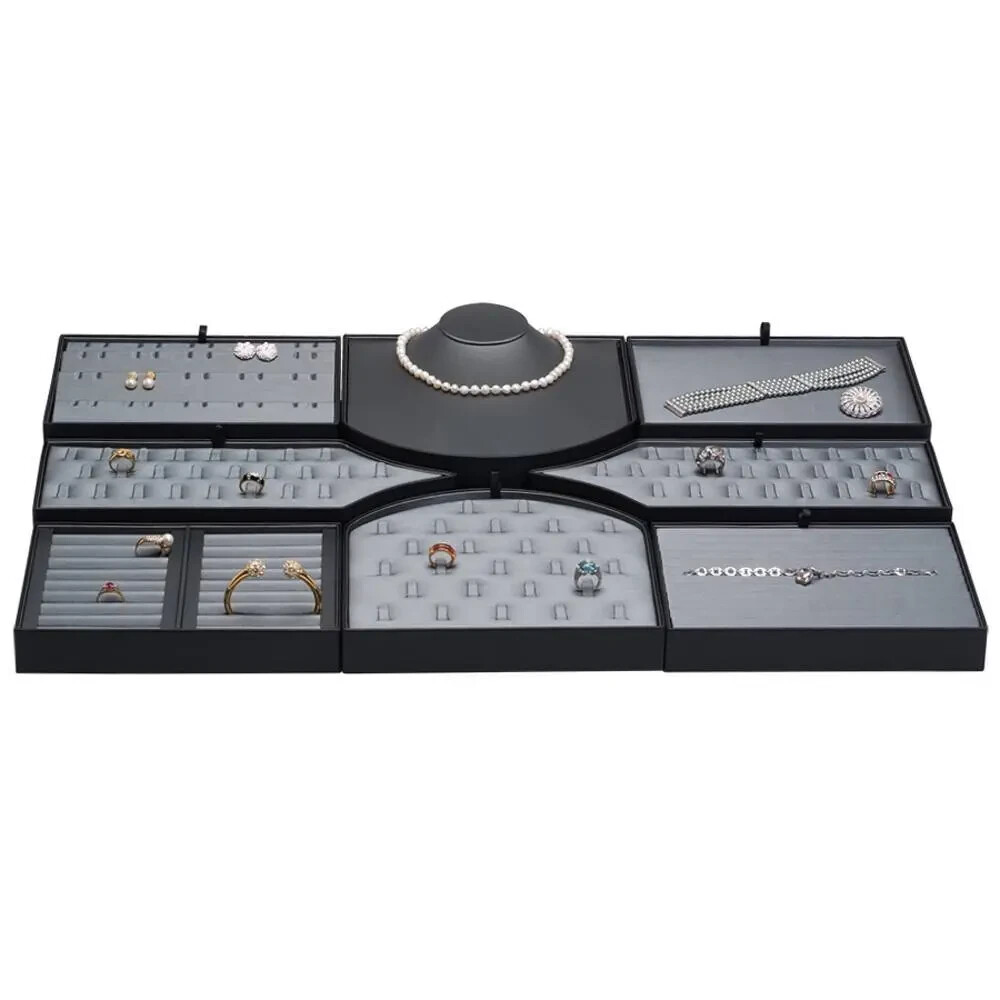 8 Piece Premium Leatherette Jewelry Organizer Display Set – 2 Color Options