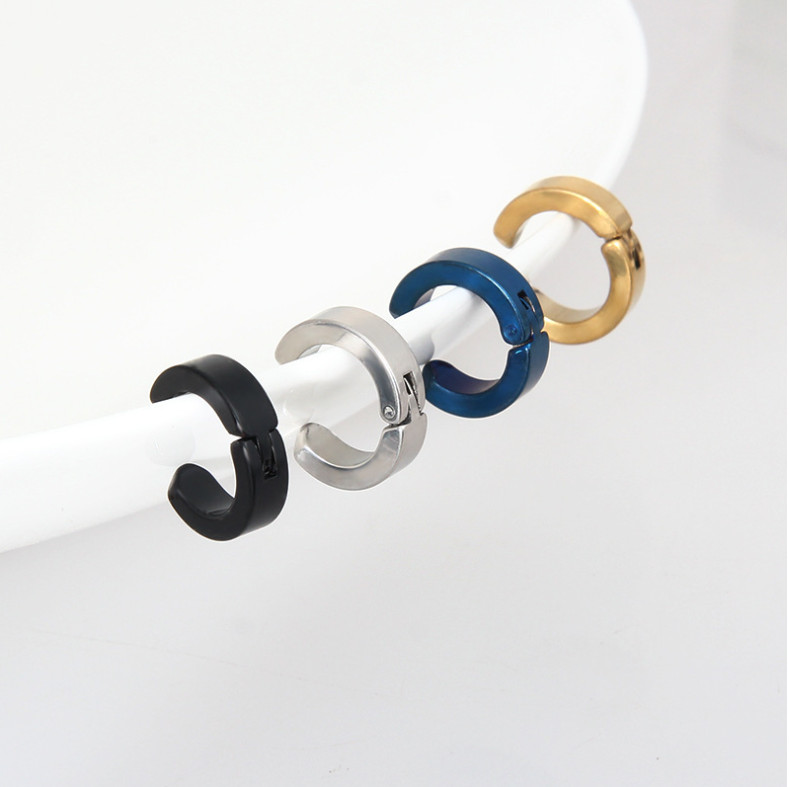 Non-Piercing Clip On Fake Men Women Ear Stud Cuff Hoop Earrings Stainless Steel