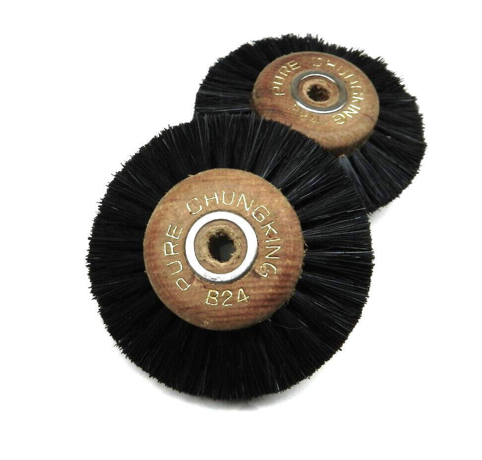 B24 Wood Hub Rotary Wheel Bristle Brush 3Row 2-1/2” Jewelry Dental Polishing 2pc