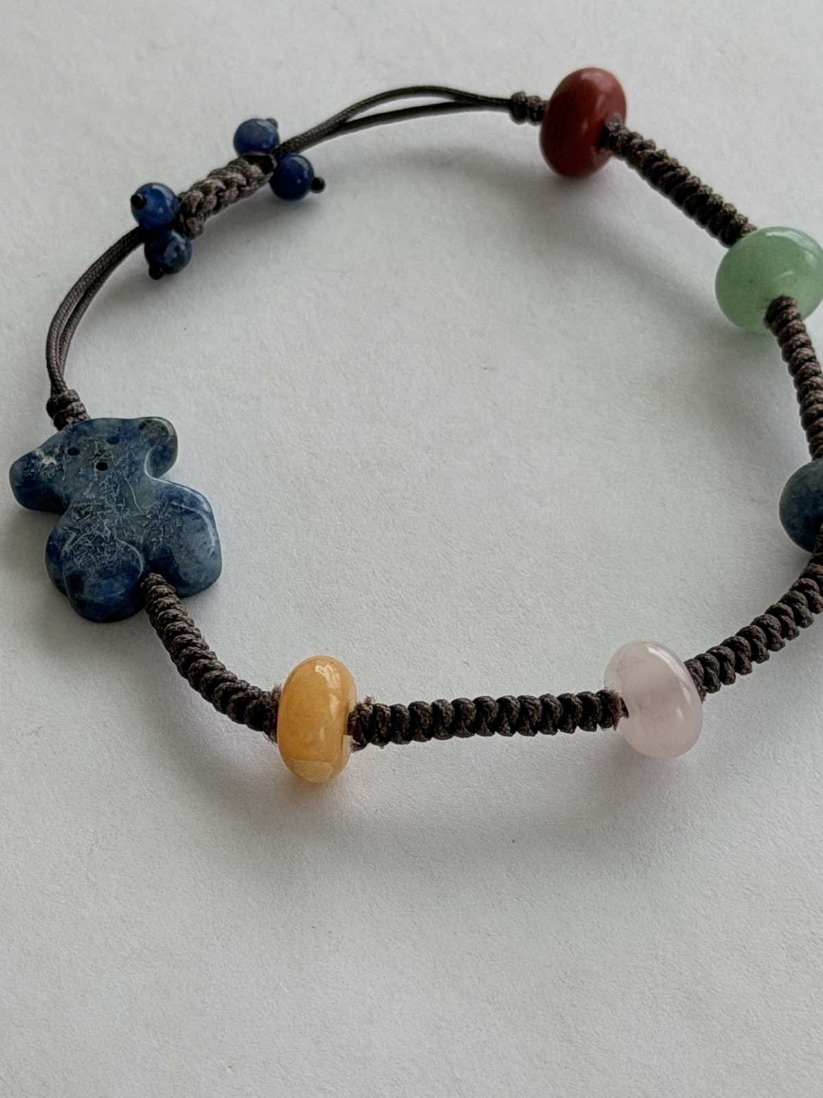 TOUS Adjustable Cord Beaded Bracelet with Multicolor Stones & Teddy Bear