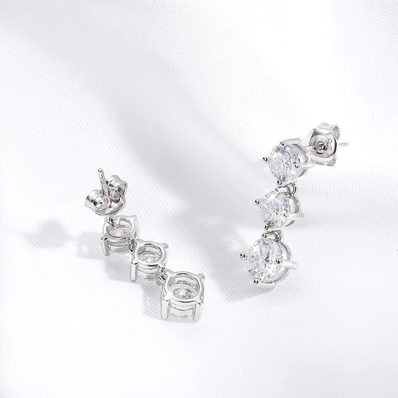 3.6CTTW Journey Dazzling Moissanite Dangle Drop Earrings 925 Silver WG