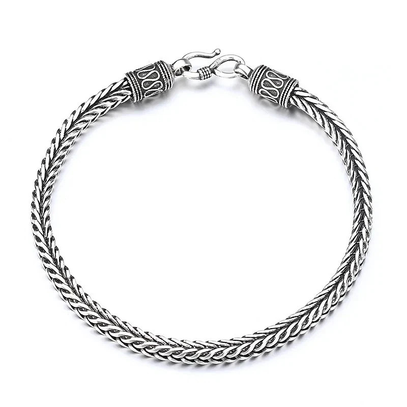 925 Sterling Silver Bangle Bracelet Chain Popular Vintage Bracelets Mens Gift