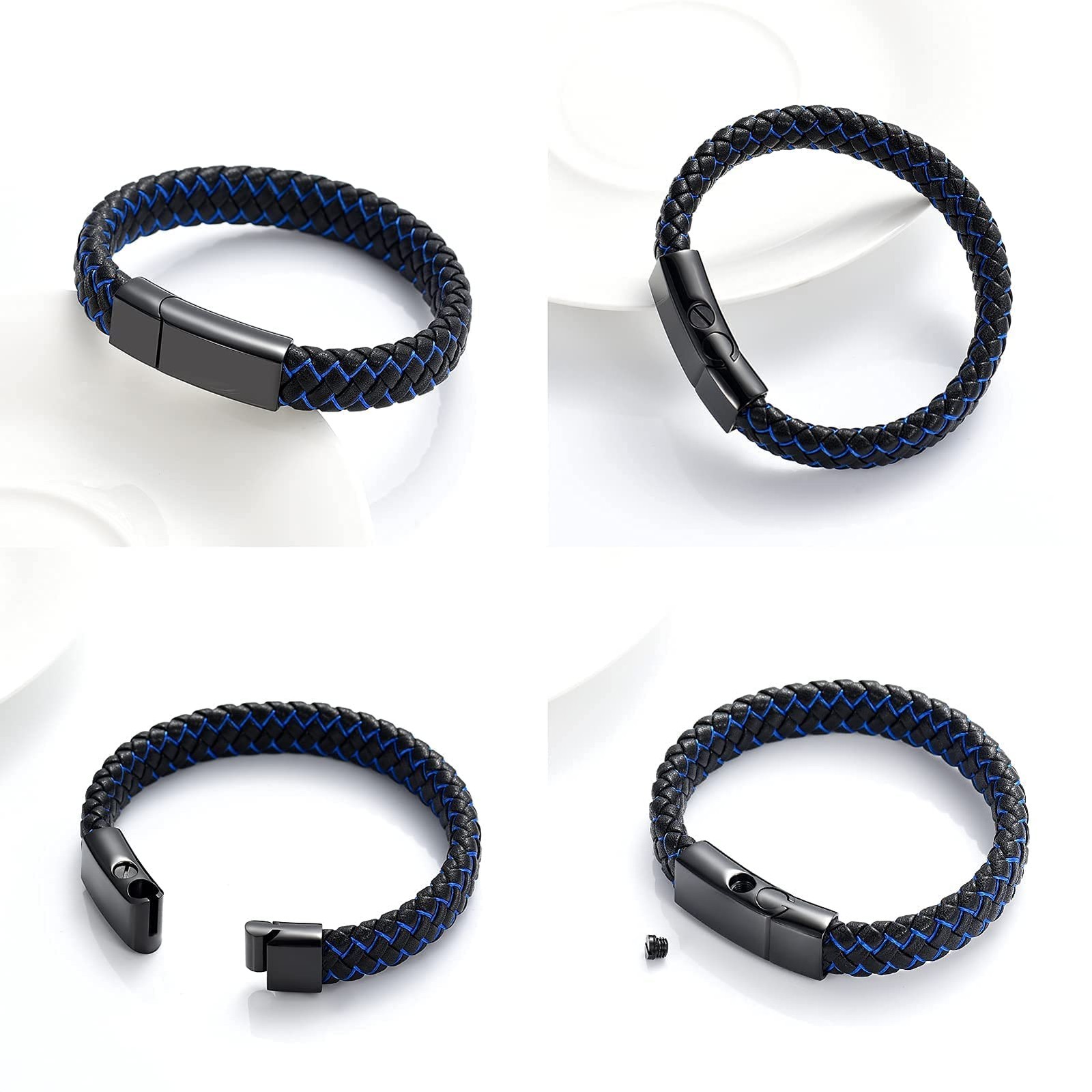 Cremation Memorial Urn Bracelet Made of Genuine Leather, Stainless Steel Cremati
