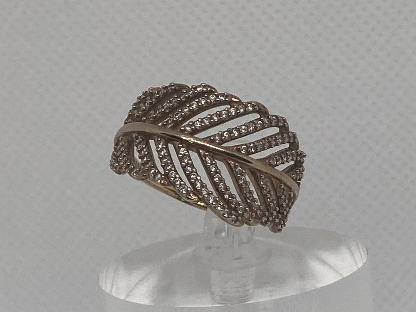 Stamped Algot Enevoldsen Pandora Light As A Feather Ring 14k Rose GP CZ Sz 6