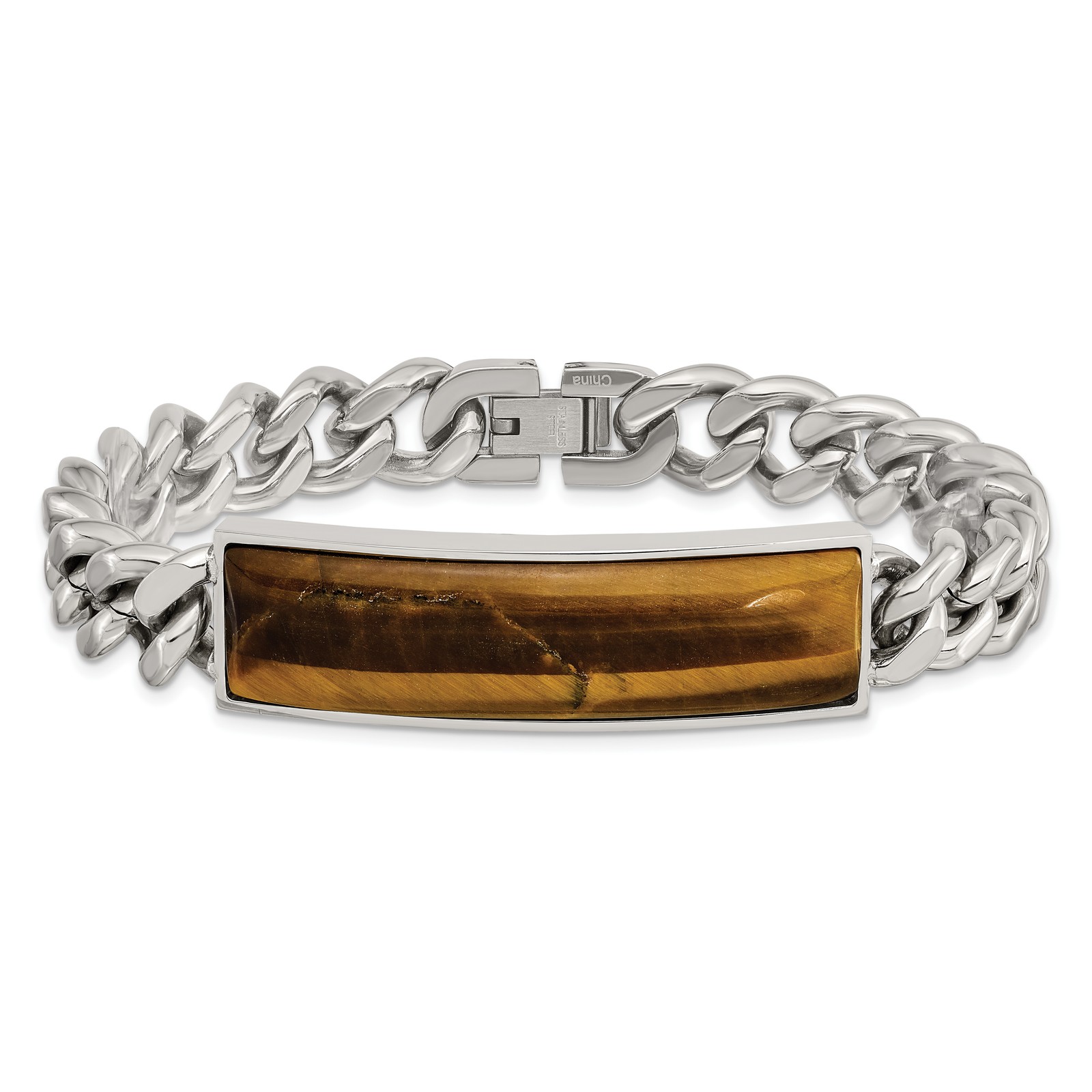 Chisel Stainless Steel Polished with Tiger’s Eye Inlay 8.25 inch ID Bracelet SRB