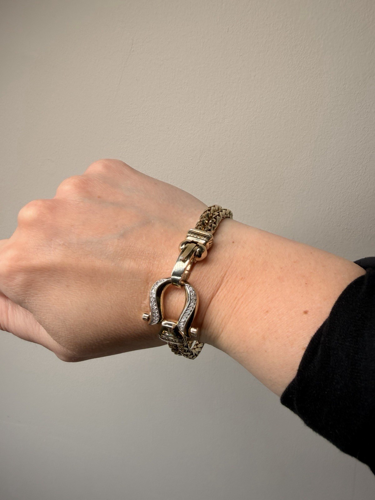 Sterling Silver 925 Horseshoe Diamond Clasp 35 Grams Spiga Wheat Bracelet Rare
