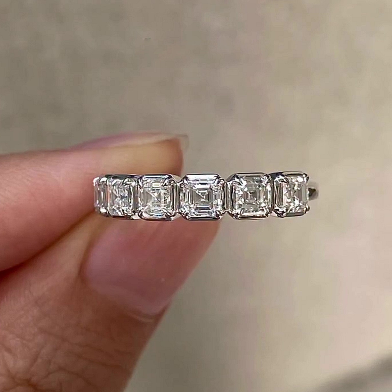 4.20Ctw Asscher Cut Moissanite Half Eternity Wedding Band 14k White Gold Plated