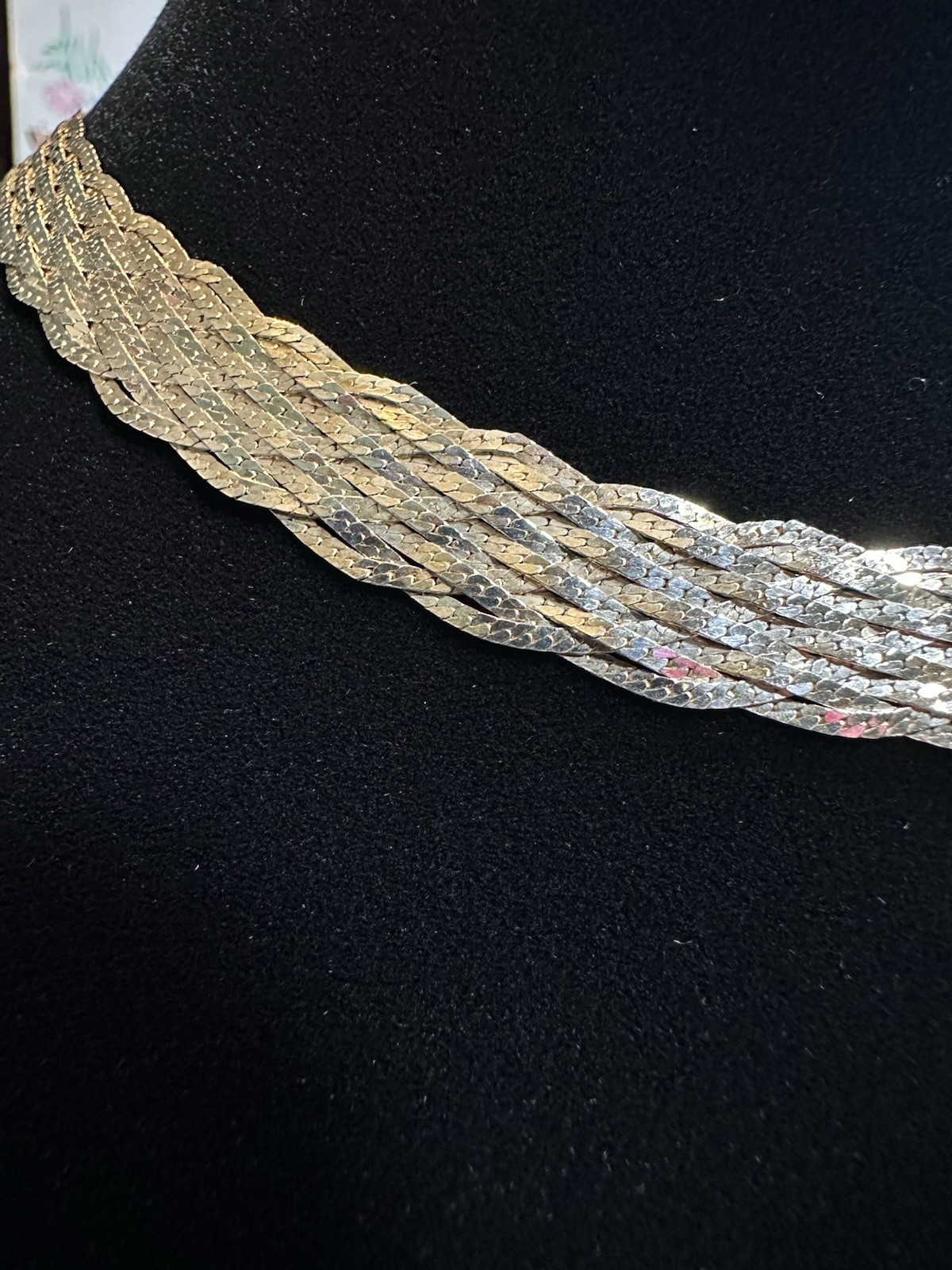 VINTAGE 17in Sterling Silver Braided Multi-Strand Diamond Cut Necklace