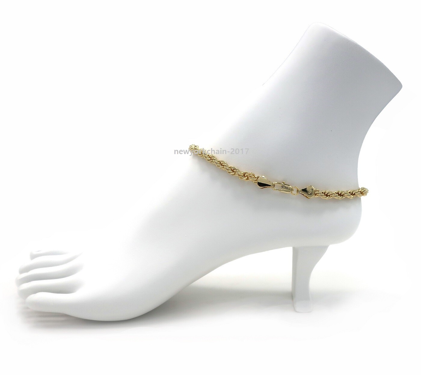 5mm TWIST ROPE CHAIN ANKLET ANKLE BRACELET 14K ITALY GOLD PLATED