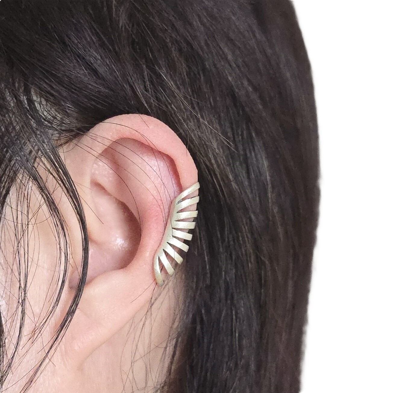 SINGLE SIDE Sterling Silver Stripe Earring Ear Cuff Climber Crawler Non Piercing