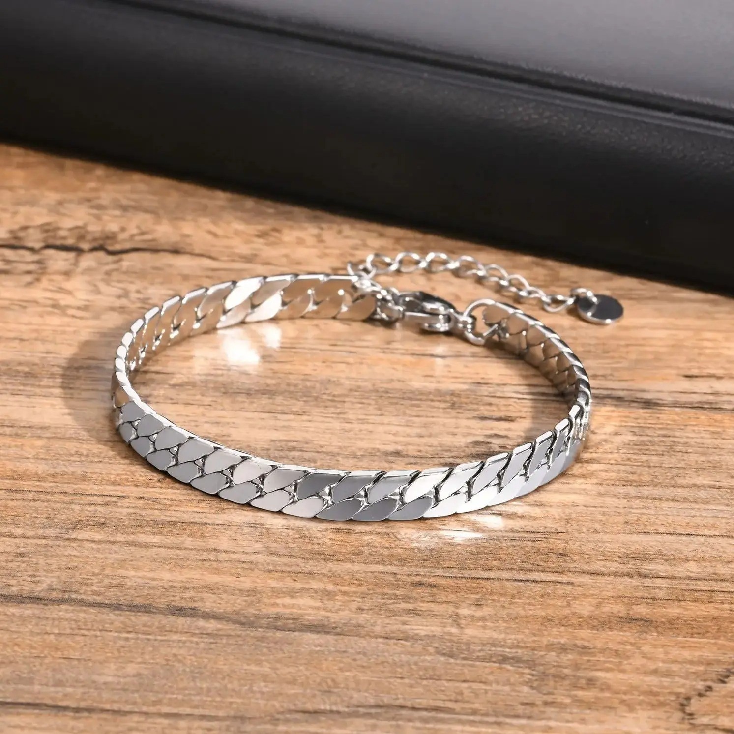 Flat Cuban Chain Bracelet Trendy Chain Links Wristband Classic Punk Jewelry Gift