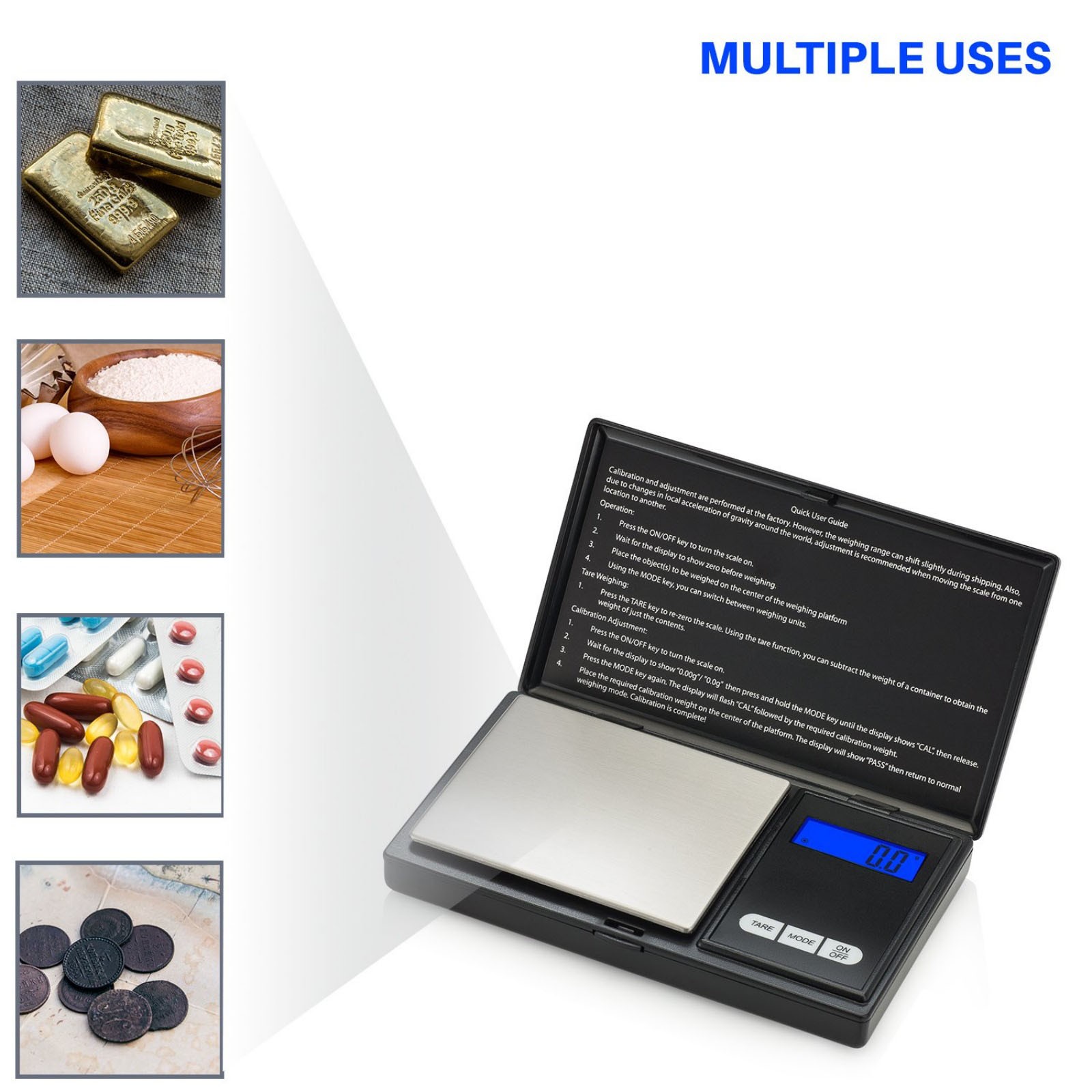 1000g/0.1g Digital Pocket Scale with Stainless Steel Platform for Kitchen Use